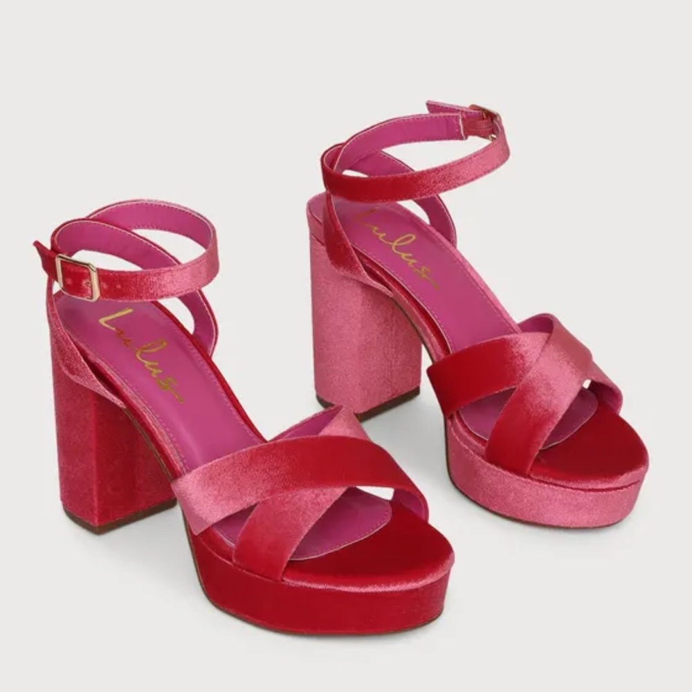 Lulus Selah Fuchsia Velvet Ankle Strap Heels